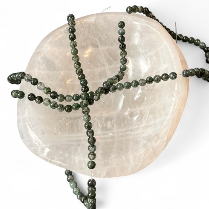 High Quality Moss Agate 6mm Bead Strand – 14" Natural Crystal Beads for Jewelry Making & Grounding Energy