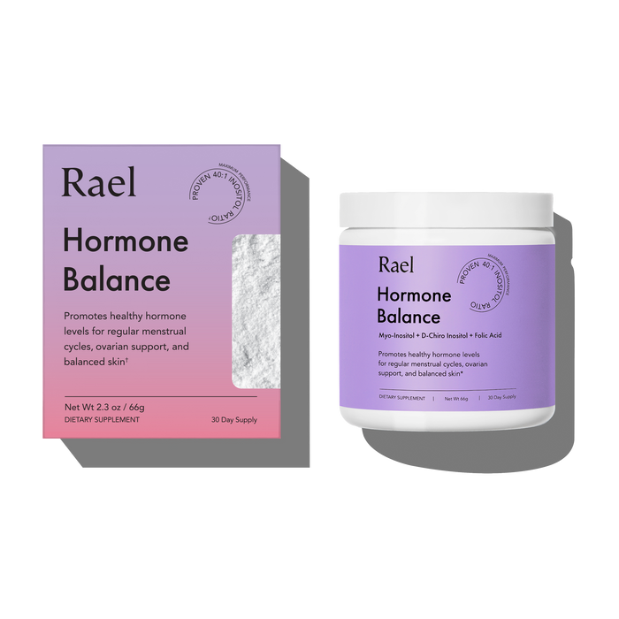 Rael Hormone Balance supplement container and packaging on a white background