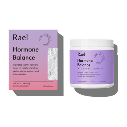 Rael Hormone Balance supplement container and packaging on a white background