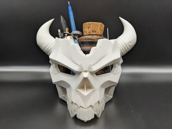 Horned Skull Desk Organizer - Gothic Catchall