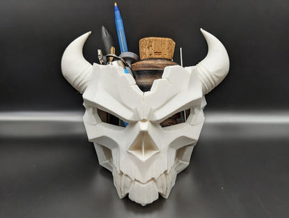 Horned Skull Desk Organizer - Gothic Catchall