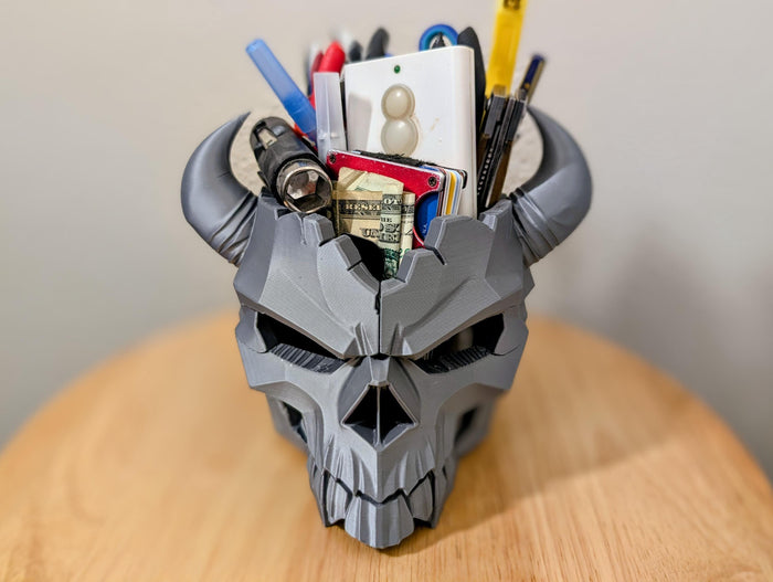 Horned Skull Desk Organizer - Gothic Catchall