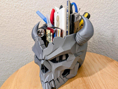 Horned Skull Desk Organizer - Gothic Catchall