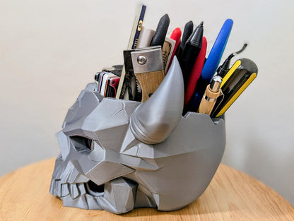 Horned Skull Desk Organizer - Gothic Catchall