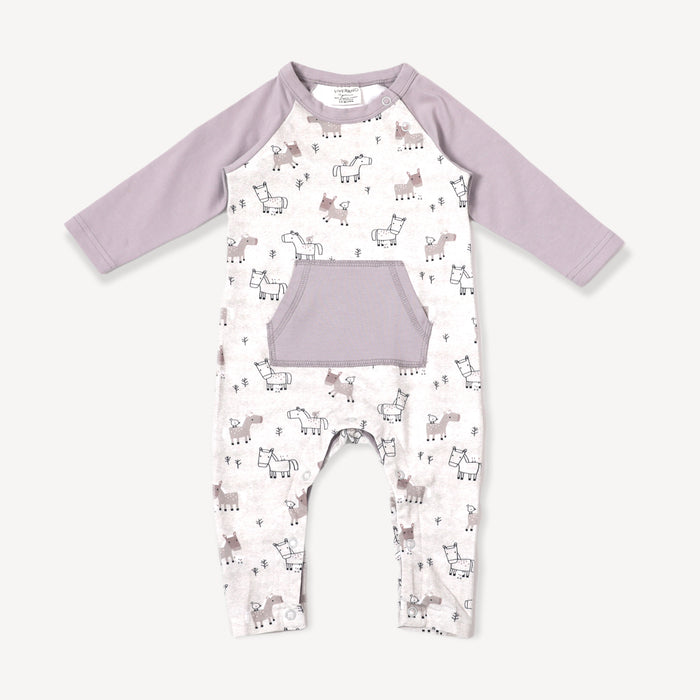 Horse & Bird Kangaroo Pocket Baby Jumpsuit (Organic Cotton)