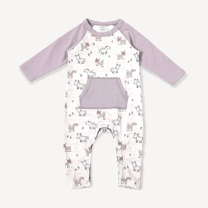 Horse & Bird Kangaroo Pocket Baby Jumpsuit (Organic Cotton)