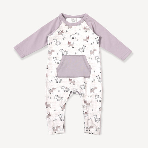 Horse & Bird Kangaroo Pocket Baby Jumpsuit (Organic Cotton)