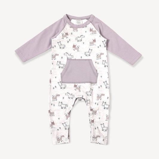 Horse & Bird Kangaroo Pocket Baby Jumpsuit (Organic Cotton)