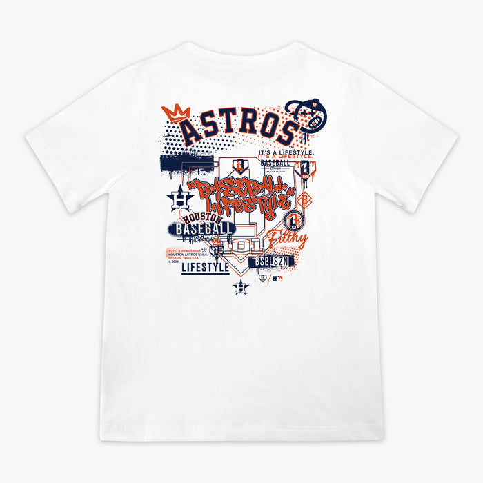 Youth graphic tee with “Houston Astros Drip” design — back view
