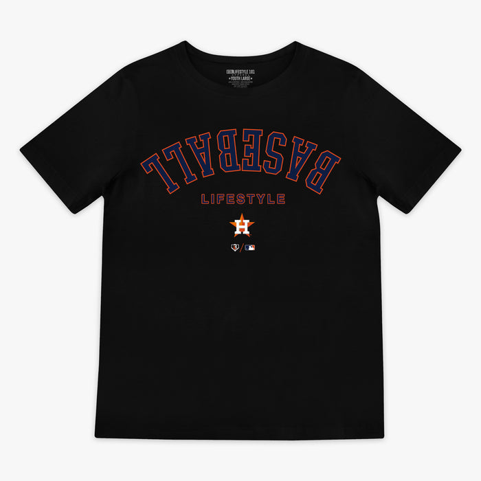 Youth graphic tee with “Houston Astros Upside Down” design — front view