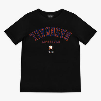 Youth graphic tee with “Houston Astros Upside Down” design — front view