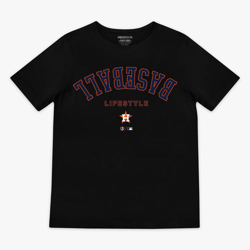 Youth graphic tee with “Houston Astros Upside Down” design — front view