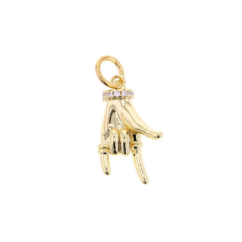 Gold-tone hand charm with clear crystal accents, loop for attachment