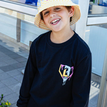 Youth model wearing ice Cream Long Sleeve Cotton Candy youth graphic tee