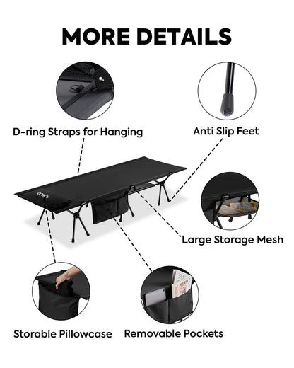 ICECO Portable L Size Camping Cot in Black