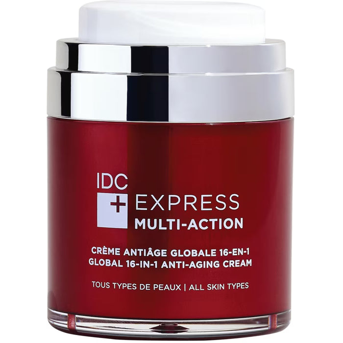 IDC Express Multi-Action Cream 50ml NIB, a beauty product with a sleek jar showing the cream inside and IDC branding visible.