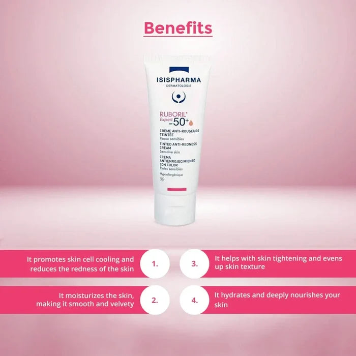 Isispharma Ruboril Expert SPF 50+ Tinted Anti-Redness Cream 40ml - Benefits