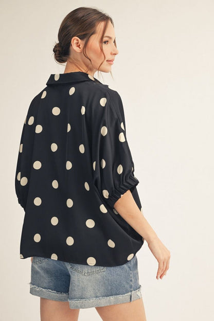 Jodifl Polka Dot Satin Collared Top