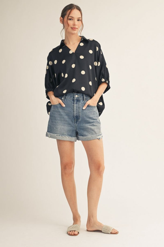 Jodifl Polka Dot Satin Collared Top