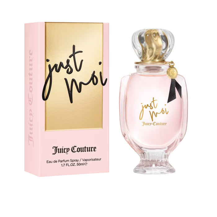 Juicy Couture Just Moi Eau de Parfum spray bottle, 50ml, new in box, featuring a stylish fragrance bottle design.