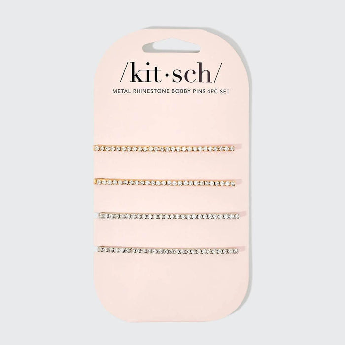 Kitsch Metal Rhinestone Extra Long Bobby Pins 4 pcs Set