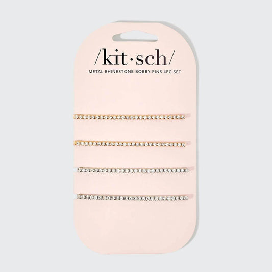 Kitsch Metal Rhinestone Extra Long Bobby Pins 4 pcs Set