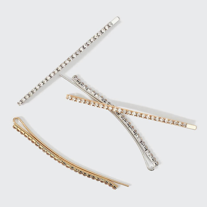 Kitsch Metal Rhinestone Extra Long Bobby Pins 4 pcs Set