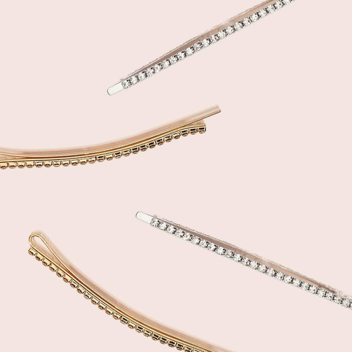Kitsch Metal Rhinestone Extra Long Bobby Pins 4 pcs Set