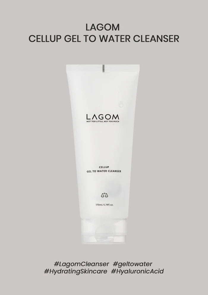 Tube of Lagom Cellup Gel to Water Cleanser on a gray background