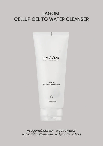 Tube of Lagom Cellup Gel to Water Cleanser on a gray background