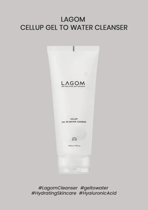 Tube of Lagom Cellup Gel to Water Cleanser on a gray background