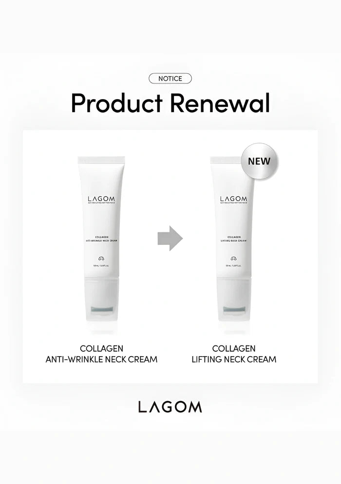 Previous and renewed LAGOM Collagen Lifting Neck Cream packaging