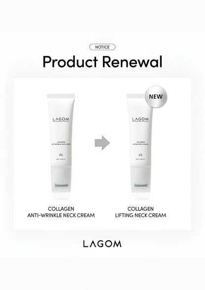 Previous and renewed LAGOM Collagen Lifting Neck Cream packaging
