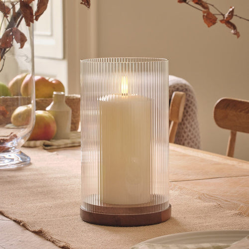 Large TruGlow® LED Candle and Fluted Glass Hurricane Candle Holder with Remote Control