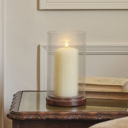Large TruGlow® LED Candle and Fluted Glass Hurricane Candle Holder with Remote Control