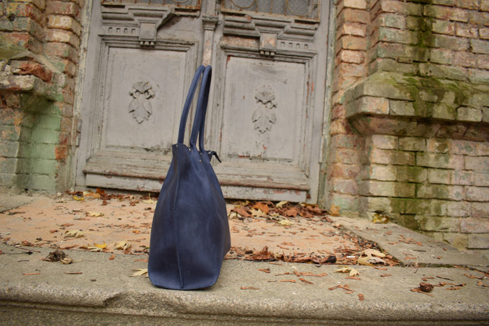 Leather Shopper Bag Blue