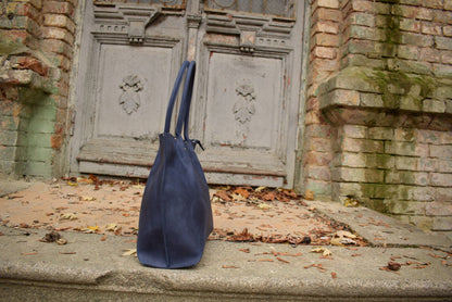 Leather Shopper Bag Blue