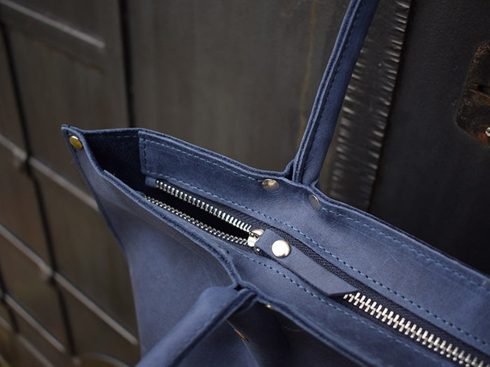 Leather Shopper Bag Blue
