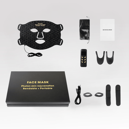 Luminmax LED face mask set with controller, accessories, and product box