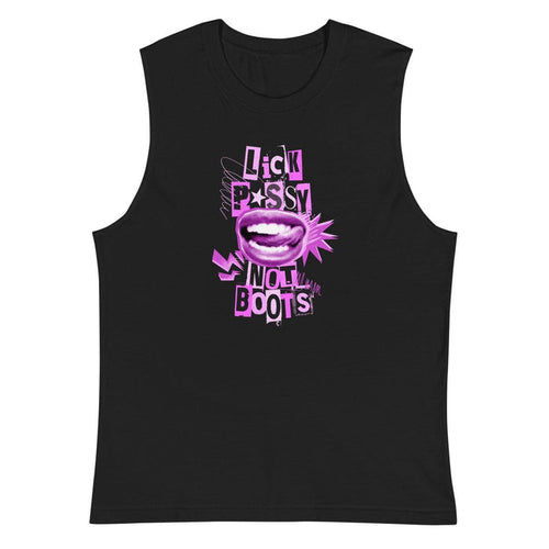 Black tank top with pink graphic design on a white background