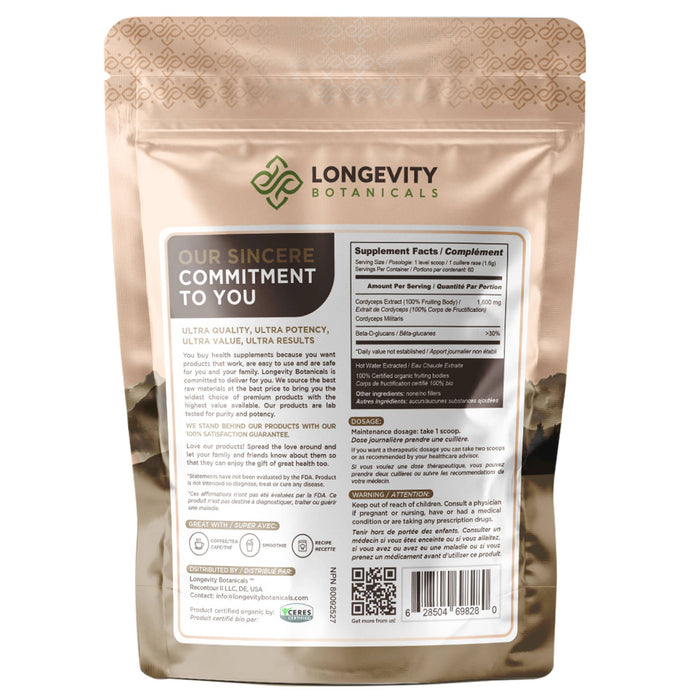 Longevity Botanicals - Organic Cordyceps Mushroom Extract Powder 100g
