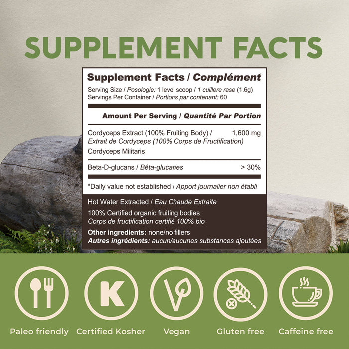 Longevity Botanicals - Organic Cordyceps Mushroom Extract Powder 100g