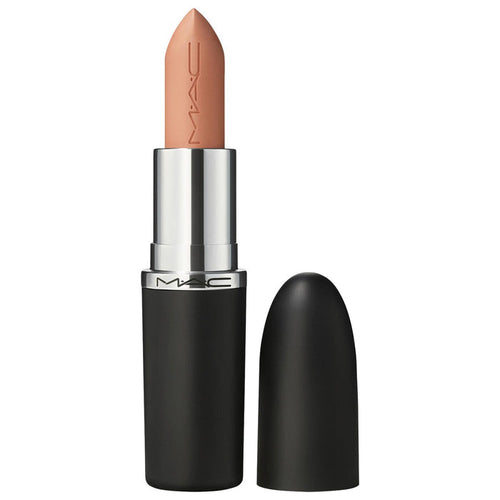 MAC Cosmetics MACximal Sleek Satin Hydrating Lipstick in various shades, displayed with smooth satin texture and vibrant color.