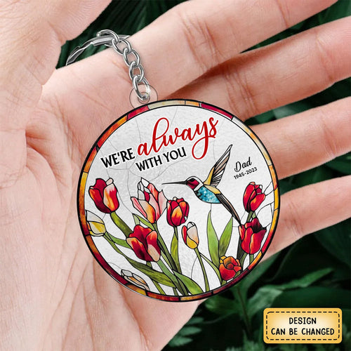 Memorial Hummingbird and Tulips Personalized Keychain