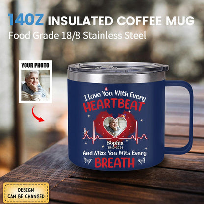 Memorial Upload Photo Personalized Custom 14oz Stainless Steel Tumbler With Handle
