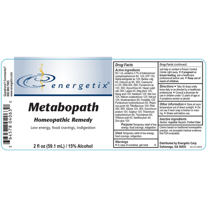 Metabopath is a homeopathic combination formula for symptoms associated with cellular metabolism.