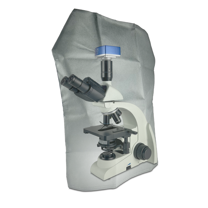Microscope Dust Cover, Opaque, Grey Fabric (Large), SKU MA02023201, three quarter front view