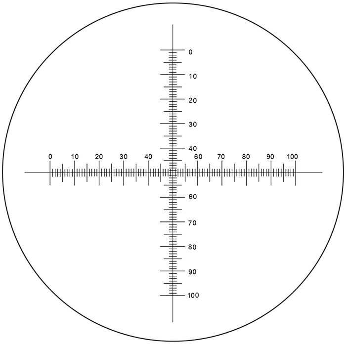 Microscope Eyepiece Reticle Cross Line Micrometer Ruler, Dual Axis Crosshair Scale Dia. 27mm, 10mm/100 Div., SKU RT20104192, three quarter front view