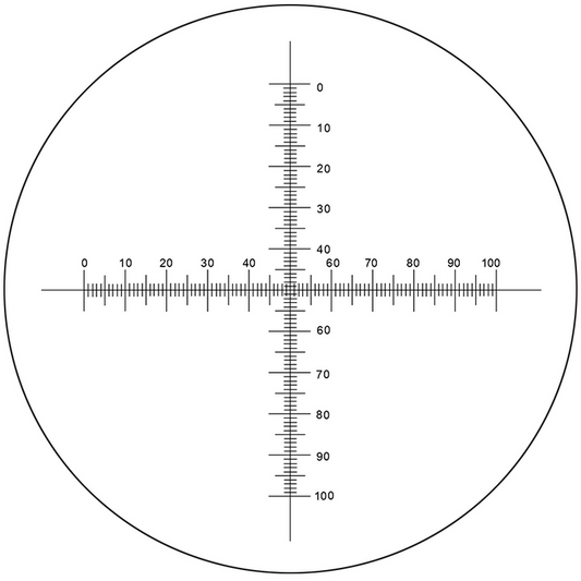 Microscope Eyepiece Reticle Cross Line Micrometer Ruler, Dual Axis Crosshair Scale Dia. 27mm, 10mm/100 Div., SKU RT20104192, three quarter front view