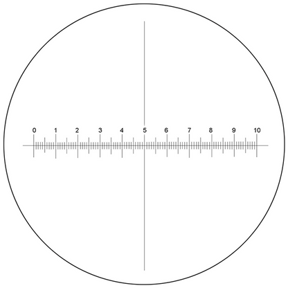 Microscope Eyepiece Reticle Cross Line Micrometer Ruler, X-Axis Crosshair Scale Dia. 27mm, 10mm/100 Div., SKU RT20103193, three quarter front view